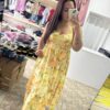 Sárga virágmintás midi–maxi ruha
